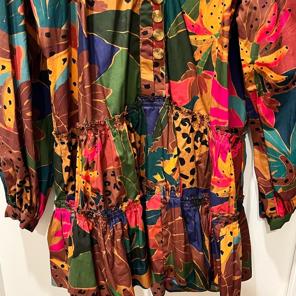 FARM Rio NWT AUTHENTIC BROWN PRINTED LEOPARD TROPICAL LONG SLEEVES DRESS - Picture 12 of 16